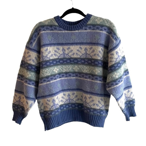 ICEWEAR Vintage Icelandic Crew Neck Long Sleeve Sweater Blue Cream L - Picture 1 of 7